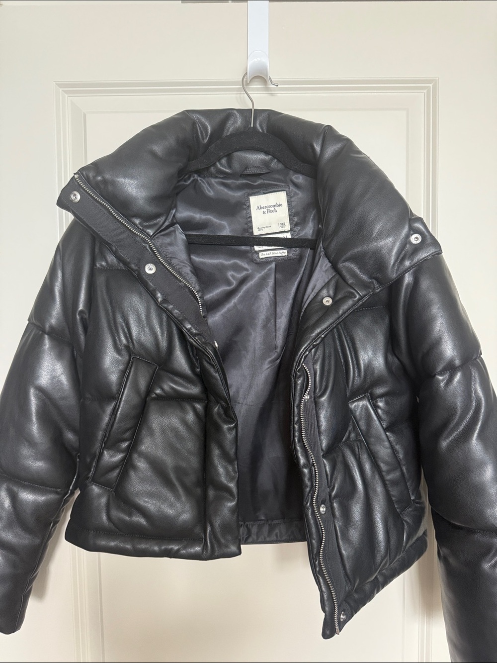 Abercrombie & Fitch Black Faux-Leather Puffer Coat